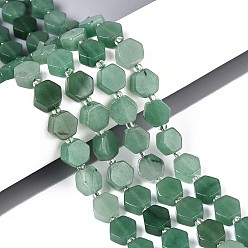 Зеленый Авантюрин Естественный зеленый авантюрин бисер нитей, шестиугольник, с бисером, 8~10x8~10x4~5 мм, отверстие : 0.9~1 мм, около 34~38 шт / нитка, 15.35~15.94'' (39~40.5 см)