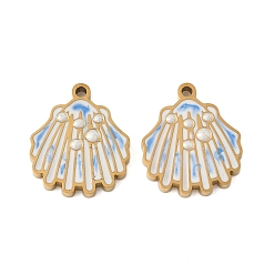 Темно-Голубой 304 из нержавеющей стали шармы эмали, ионное покрытие (ip), шарм в форме ракушки, глубокое синее небо, 15x13x2 мм, отверстие : 1.2 мм