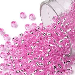 (38) Silver Lined Pink TOHO Round Seed Beads, Japanese Seed Beads, (38) Silver Lined Pink, 8/0, 3mm, Hole: 1mm, about 222pcs/bottle, 10g/bottle
