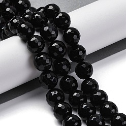 Черный Нити бусин из натурального полосчатого агата (окрашенного и нагретого), граненые, круглые, чёрные, 15~16 мм, отверстие : 1.5 мм, около 25 шт / нитка, 15.16'' (38.5 см)
