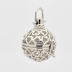 Платина Филигранные сердечные круглые подвески из латунной клетки, для ожерелья, платина, 36 мм, 30x28x22 мм, отверстия: 6x6 mm, 19 mm внутреннего диаметра