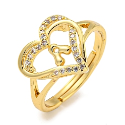 Letter A Регулируемые кольца из латуни с микро-паве в форме сердца и стойки для писем для женщин с прозрачным фианитом, без свинца и без кадмия, реальный 18 k позолоченный, буква a, внутренний диаметр: 16 мм