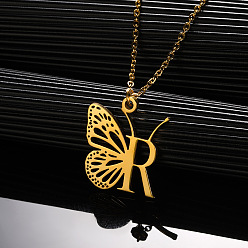 Letter R 304 ожерелья с подвеской в виде бабочки из нержавеющей стали, золотые, Буква R, 15.75 дюйм (40 см)
