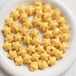 Желтый Пластиковые бусины с УФ-покрытием, переливающаяся звезда, желтые, 16x16 мм, отверстие : 3.8 мм