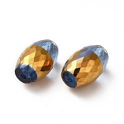 Marine Blue Opaque Electroplate Glass Beads, Golden Plated, Faceted, Oval, Marine Blue, 12x8mm, Hole: 0.8mm