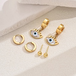 Золотой 3 пары 3 стили 201 наборы серег из нержавеющей стали, злые глаза, золотые, 31x5~17 мм