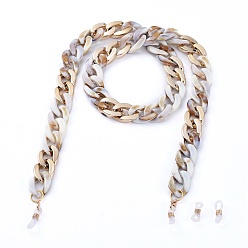 WhiteSmoke Eyeglasses Chains, Neck Strap for Eyeglasses, with CCB Plastic & Acrylic Curb Chains, Alloy Lobster Claw Clasps and Rubber Loop Ends, WhiteSmoke, 27.91 inch(70.9cm)