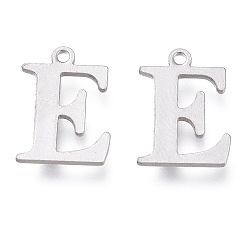 Letter E 304 Stainless Steel Charms, Laser Cut, Alphabet, Stainless Steel Color, Letter.E, 12x9x0.8mm, Hole: 1mm