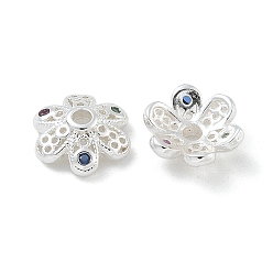Серебро Латунные микро проложить кубического циркония Шапочки, долговечный, 6-лепестки, цветок, серебряные, 8x3 мм, отверстие : 1.4 мм