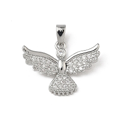 Платина Латунные микропаве прозрачные подвески с фианитом, очарование птицы, платина, 15x20x3.5 мм, отверстие : 4x2.5 мм