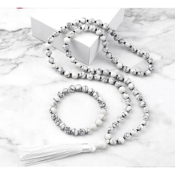 Синтетическая Бирюза Комплекты ожерелий и браслетов с круглыми бусинами из синтетической бирюзы, 850 мм и 180 мм