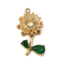 Golden 304 Stainless Steel & Glass Fidget Spinner Fidget Spinner Pendants, Sunflower Charms, Ion Plating(IP), Long-Lasting Plated, Golden, 27x14.5x6.5mm, Hole: 1.8mm