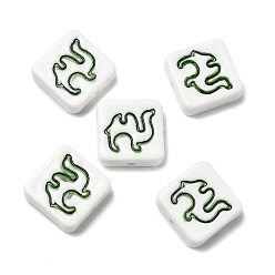 Зеленый Фарфоровые бусины ручной работы, квадрат и верблюд, пастельный фарфор, зелёные, 20x20x7 мм, отверстие : 2 мм