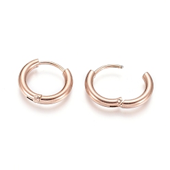 Rose Gold Ion Plating(IP) 304 Stainless Steel Huggie Hoop Earrings, Hypoallergenic Earrings, with 316 Surgical Stainless Steel Pin, Rose Gold, 10 Gauge, 16x2.5mm, Pin: 1mm, Inner Diameter: 10mm