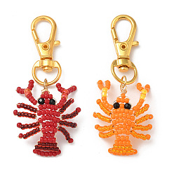 Mixed Color 2Pcs Crayfish Glass Seed Beads Pendant Decorations, with Alloy Swivel Lobster Claw Clasps, Mixed Color, 67~69mm
