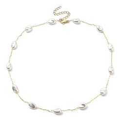 Golden CCB Plastic Pearl Beaded Chain Necklace, Brass Jewelry, Golden, 15.47 inch(39.3cm)