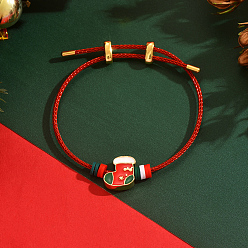 Christmas Socking Рождественские регулируемые нейлоновые браслеты-слайдеры, браслеты из латунных бусин с эмалью для женщин, рождественские носки, внутренний диаметр: 2 дюйм (5 см) ~ 3-1/8 дюйм (8 см)