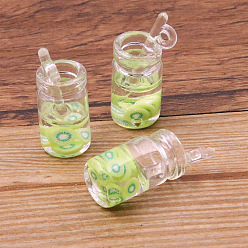 Green Yellow Transparent Resin Pendants, Cup Charms with Fruit, Green Yellow, 26x16mm, Hole: 2mm