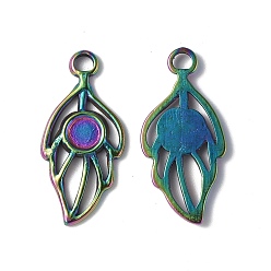 Rainbow Color Ion Plating(IP) 304 Stainless Steel Pendant Cabochon Settings, Leaf, Rainbow Color, 24.5x12.5x2mm, Hole: 2.3mm, Tray: 4.5mm