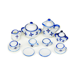 Средно-синий Фарфоровый миниатюрный чайник и чашки, набор украшений, аксессуары для кукольного домика в микроландшафтном саду, притворяясь опорными украшениями, светло-синий, 9~21 мм, 8 шт / комплект