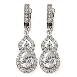 Прозрачный Серьги-кольца из латуни с микропаве и кубическим цирконием в форме тыквы, платина, прозрачные, 37x11 мм