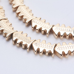 Light Gold Plated Non-magnetic Synthetic Hematite Beads Strands, Smooth Surface, Fishbone, Light Gold Plated, 10x7x2.5mm, Hole: 0.5mm, about 42pcs/strand, 15.9 inch(40.5cm)