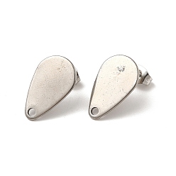 Нержавеющая Сталь Цвет Не тускнеет 201 фурнитура для сережек-гвоздиков из нержавеющей стали, с 304 штифтом и отверстием из нержавеющей стали и фрикционными ушными гайками, слеза, цвет нержавеющей стали, 18x11 мм, отверстие : 1.8 мм, штифты : 0.7 мм