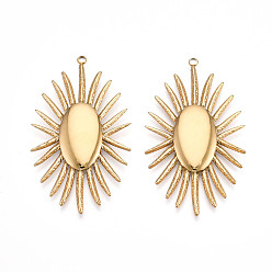 Настоящее золото 18K 304 подвески из нержавеющей стали, ионное покрытие (ip), овальные амулеты, реальный 18 k позолоченный, 49x29x3 мм, отверстие : 2 мм