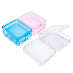 Mixed Color Transparent Polypropylene(PP) Bead Containers, with Hinged Lids, with Hinged Lids, for Powder Puff, Rectangle, Mixed Color, 11.2x9x2.9cm, Inner Size: 10.8x8.6cm, 3 colors, 2pcs/color, 6pcs/set