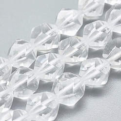 Cristal de Quartz Grade un naturel brins de perles de cristal de quartz, facette, ronde, étoiles coupées perles rondes, 11~12mm, Trou: 1.3mm, Environ 33 pcs/chapelet, 14.9 pouces ~ 15.7 pouces (38~40 cm)