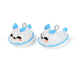 Снежный Подвески из непрозрачной смолы на тему морских животных, Подвески в виде морского зайца с железными петлями платинового цвета, снег, 16.5x18x26 мм, отверстие : 2 мм