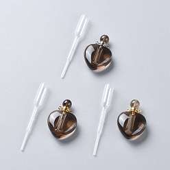 Дымчатый Кварц Подвески для парфюмерных изделий из натурального дымчатого кварца, с 304 выводами из нержавеющей стали и пластиковыми пипетками для переноса, сердце, 37.5~38x25~25.5x11~12 мм, отверстие : 1.6 мм, 1 шт / комплект, емкость: 2.5 мл (0.08 жидких унций)