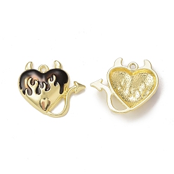Coconut Brown Rack Plating Alloy Enamel Pendants, Golden, Heart Evil Charm, Coconut Brown, 22.5x25x4.5mm, Hole: 1.8mm