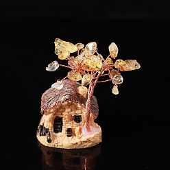 Цитрин Елочные украшения из натуральной цитриновой стружки, Основание дома из смолы с медной проволокой, энергетический камень по фен-шуй, подарок для домашнего офиса, украшение для рабочего стола, 40x60 мм