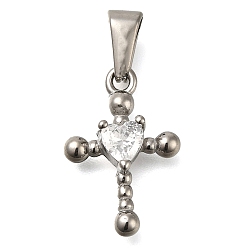 Нержавеющая Сталь Цвет 304 подвески из нержавеющей стали с фианитами, крест прелести, цвет нержавеющей стали, 20.5x14x4.5 мм, отверстие : 7x3 мм