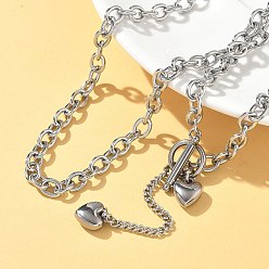 Нержавеющая Сталь Цвет 304 ожерелья из нержавеющей стали в форме сердца для женщин, не тускнеет, цвет нержавеющей стали, 19.69 дюйм (50 см)