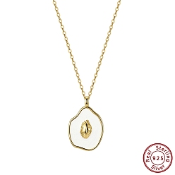 Real 14K Gold Plated 925 Sterling Silver Enamel Pendants, White Irregular Charms, without Necklace, Real 14K Gold Plated, 19.5x13mm