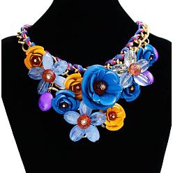 Озёрно--синий Модные преувеличенные ожерелья-нагрудники из поликоттона и акрила с цветочным узором для женщин, золотые, Плут синий, 18.11 дюйм (46 см)