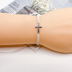 Белый Сплав браслеты с поперечными связями для мужчин и женщин, с нейлоновым плетеным шнуром, платина, белые, 5-7/8~12-5/8 дюйм (15~32 см)