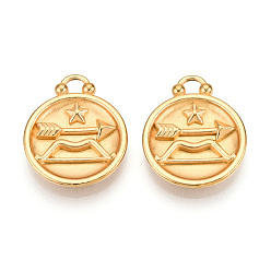 Стрелец 304 подвески из нержавеющей стали, плоский круглый шарм с двенадцатью созвездиями, реальный 18 k позолоченный, ионное покрытие (ip), Стрелец, 20.5x17x3~4.5 мм, отверстие : 2.5x2.7 мм