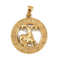 Овен 304 подвески из нержавеющей стали, ионное покрытие (ip), плоские круглые с созвездием, золотые, Овен, 29x25.5x3.5 мм, отверстие : 4.5x3 мм