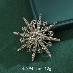 Прозрачный Брошь-снежинка из сплава со стразами, с пластиковым, античное серебро, прозрачные, 42 мм