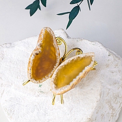 (932FM) Темно-синий аква-матовый с подкладкой Окрашенные и нагретые украшения из кусочков натурального агата, украшение из камня энергии Рейки, бабочка, темно-золотистые, 70x65 мм