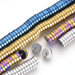 Color mezclado Galvanoplastia perlas de hematita sintéticas no magnéticas espaciadores hilos, perlas heishi, Disco redondo plano, color mezclado, 6x2 mm, agujero: 1 mm, sobre 193 unidades / cadena, 15.7 pulgada