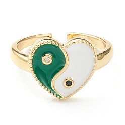 Vert Micro cuivres ouvrent zircons bagues, avec l'émail, plaqué longue durée, réel 18 k plaqué or, cœur, verte, taille us 7 3/4 (17.9 mm), 2.5mm, diamètre intérieur: 18 mm