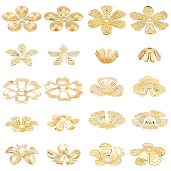 Золотой 100 шт 10 стили латунные колпачки для бусин для украшения волос своими руками, цветок, золотые, 11~22x11~23x2~5 мм, отверстие : 1~3 мм, 10 шт / стиль