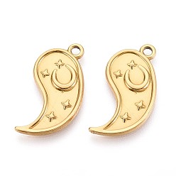 Настоящее золото 18K 304 подвески из нержавеющей стали, инь-ян с луной и звездой, ионное покрытие (ip), реальный 18 k позолоченный, 26.5x14x2 мм, отверстие : 1.8 мм