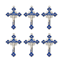 Antique Silver Alloy Enamel Pendants, Cross with Jesus, for Religion, Antique Silver, 55x35mm, Hole: 2mm