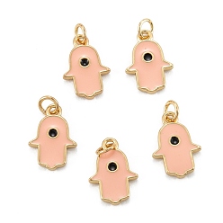 Бежевый Латунь эмаль подвески, долговечный, реальный 18 k позолоченный, хамса рука, бежевые, 13x9x1.5 мм, отверстие : 2.8 мм