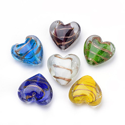 (52) Непрозрачная лаванда Бусины ручной работы бусины золотого песка, сердце, разноцветные, 33~35x34~36x16~17 мм, отверстие : 2~3 мм
